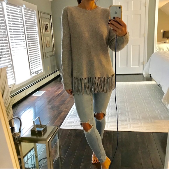 Aqua Sweaters - AQUA Cashmere gray fringe sweater damaged XS